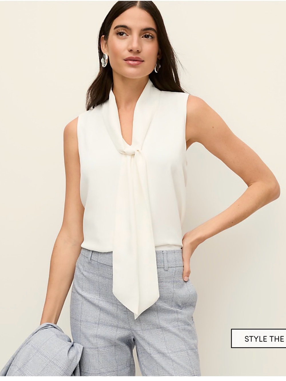 Ann Taylor Bow Neck Blouse in Winter White Like New